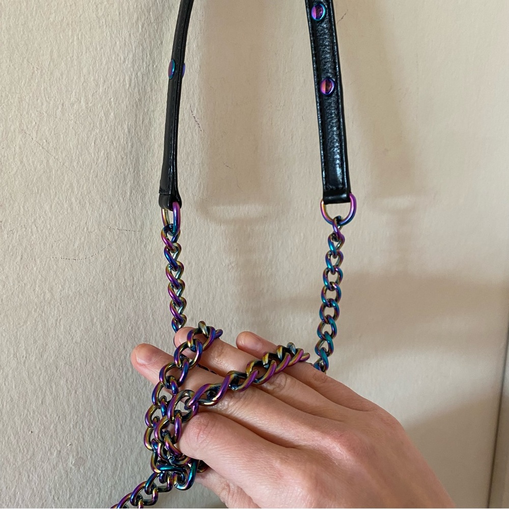 Rebecca Minkoff Black Leather Bag with Rainbow Oil Slick Hardware - Picture 14 of 14